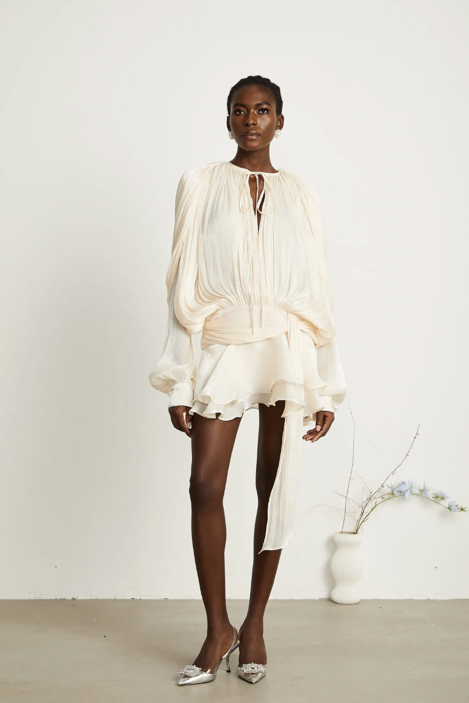 Marcelline Pleated Ruffled Mini Dress