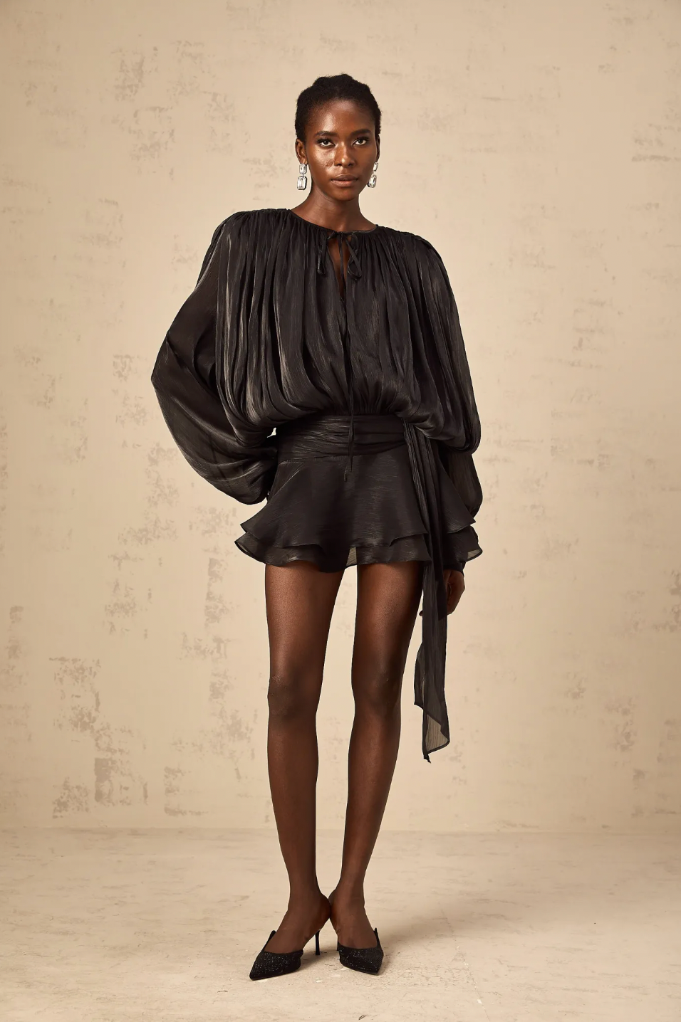 Marcelline Pleated Ruffled Mini Dress