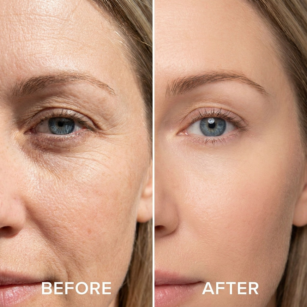 Before and after — under-eye area looks smoother