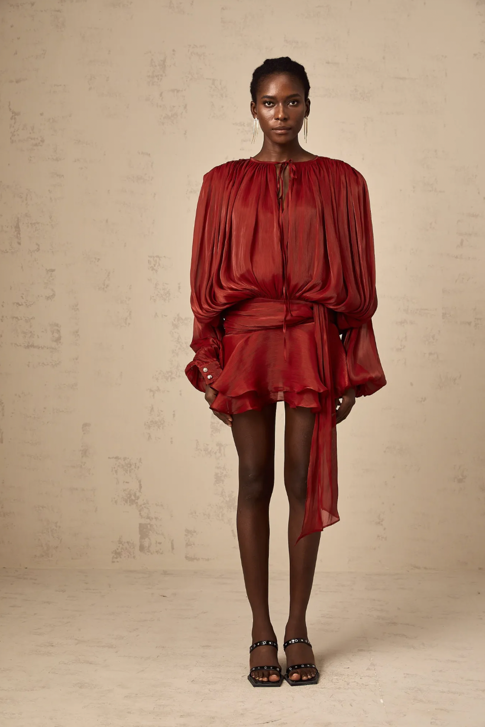 Marcelline Pleated Ruffled Mini Dress