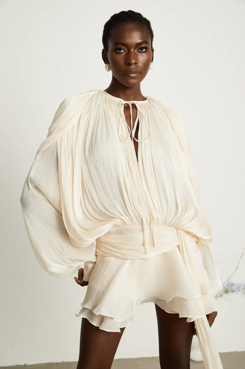 Marcelline Pleated Ruffled Mini Dress