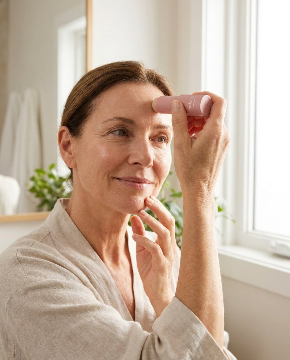 Applying the lift balm to forehead lines