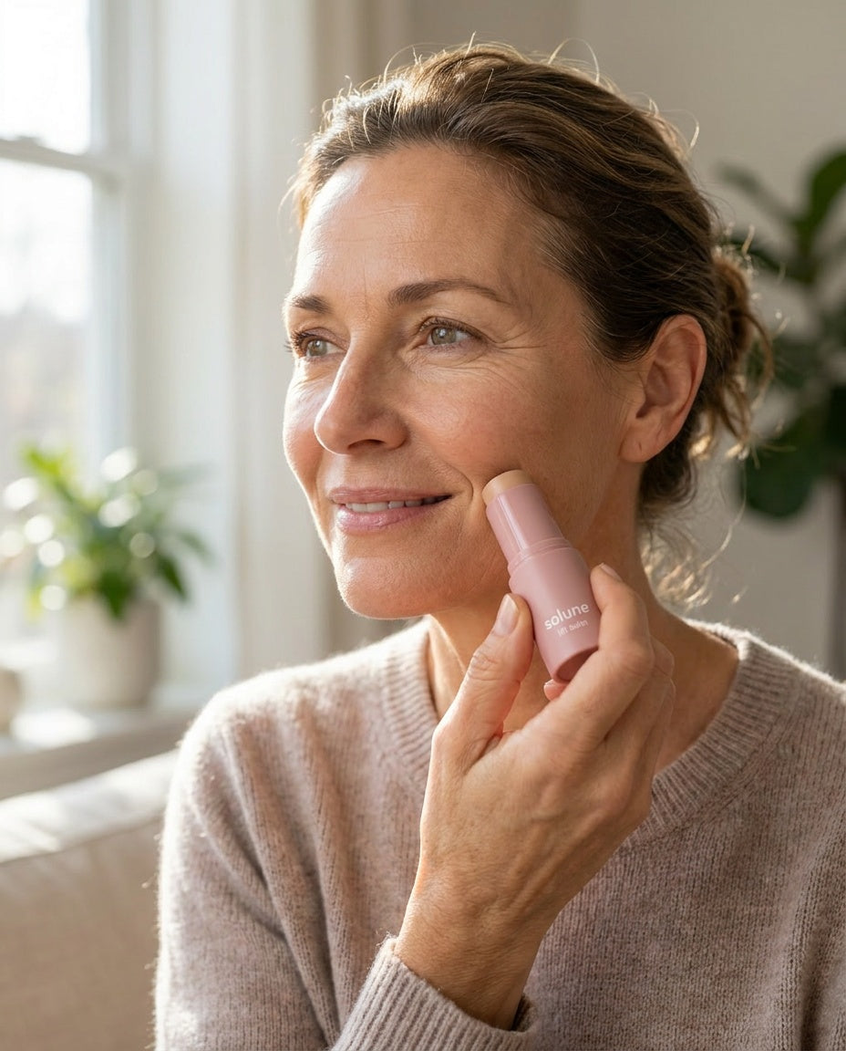 Applying the lift balm to smile lines